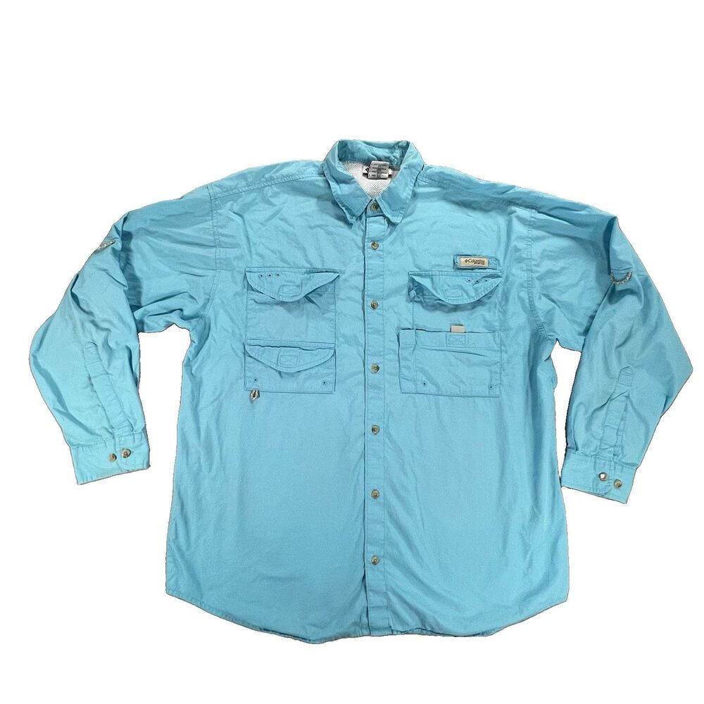 COLUMBIA VENTED SHIRT MENS LARGE BLUE COTTON fishing outdoors coastal boating
